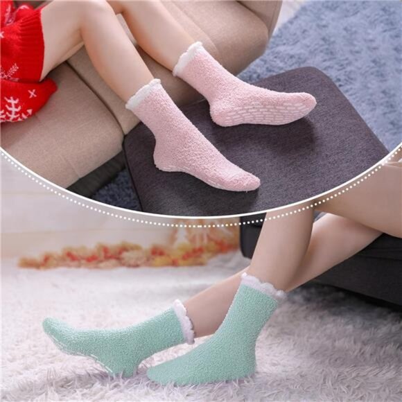 Non-Slip Fuzzy Socks for Women - Cozy Hospital Soft Fluffy Socks With Grips - Picture 4 of 7